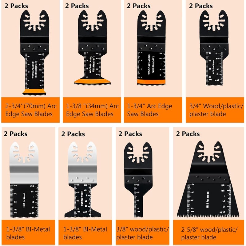 CONNOO 86 Pack Oscillating Saw Blades with Case, Arc Edge Multitool Blades, Oscillating Tool Blade, Bi-Metal for Wood/Metal/Plastic Kits Fit for Milwaukee Ryobi - Image 4